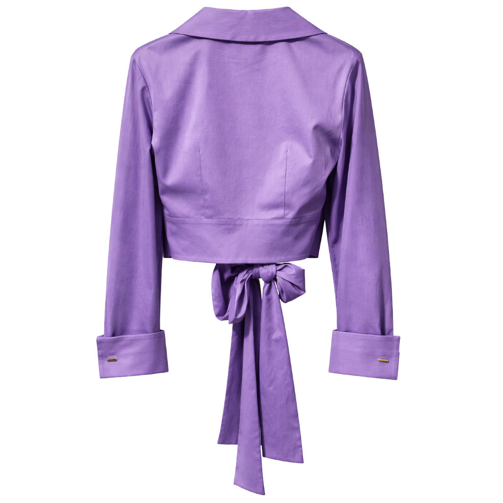 elisabetta franchi - camicia viola incrociata a due code