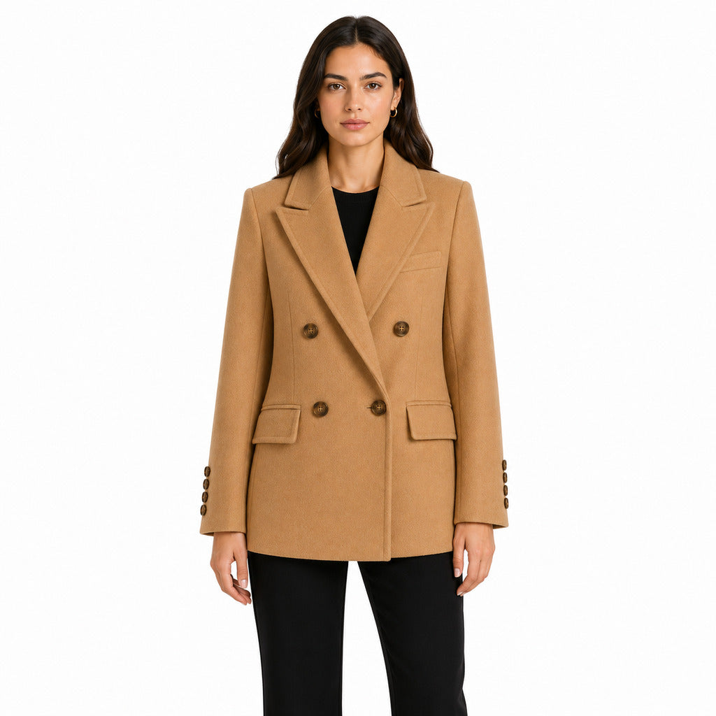 loro piana tessuto - cappotto corto doppiopetto cammello