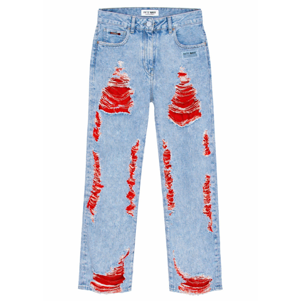 fifty made - jeans strappati blu
