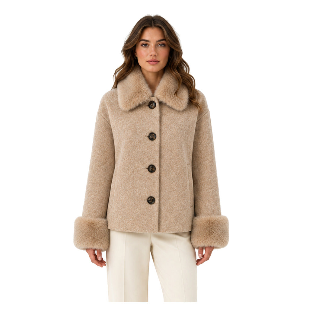 loro piana tessuto - cappotto corto pelliccia camel