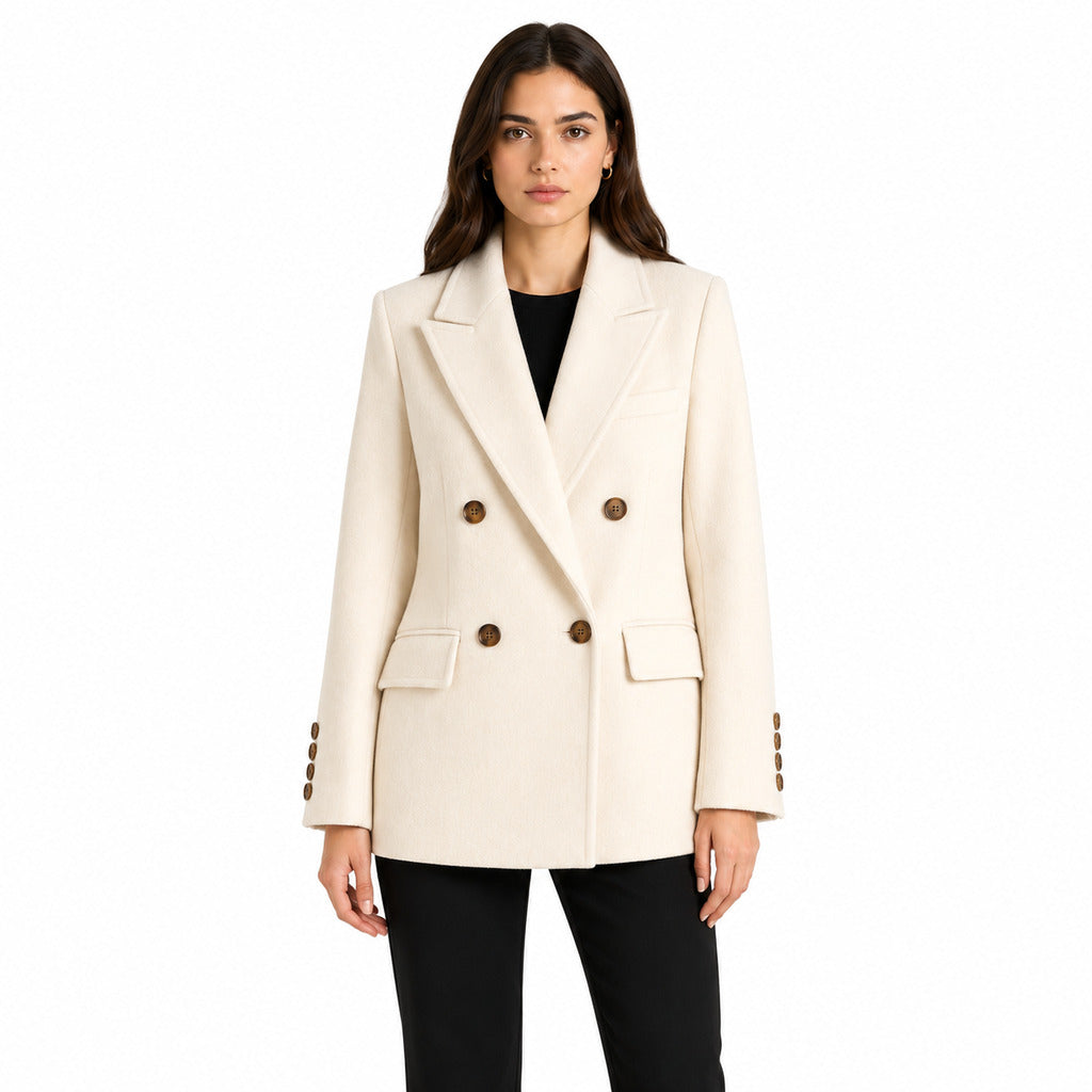 loro piana tessuto - cappotto corto doppiopetto panna