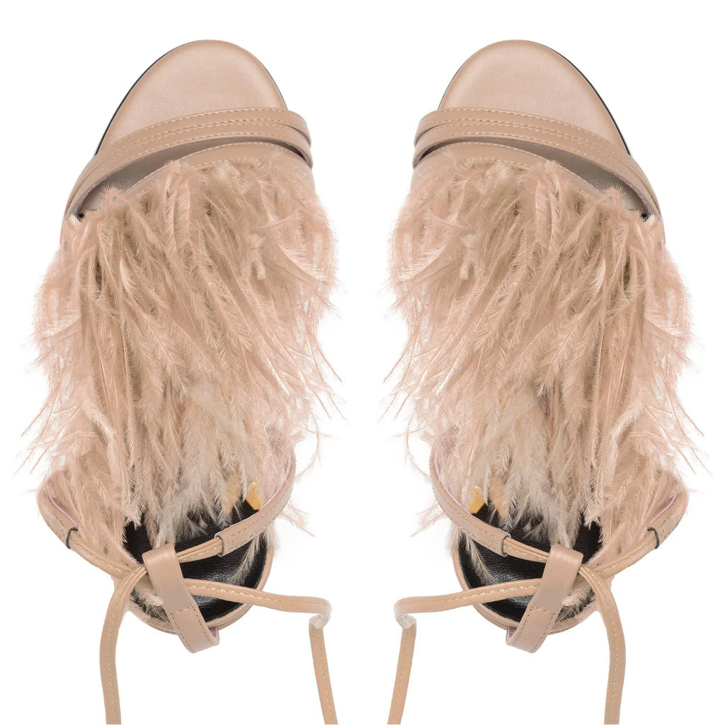 patrizia pepe - sandali pelle con piume