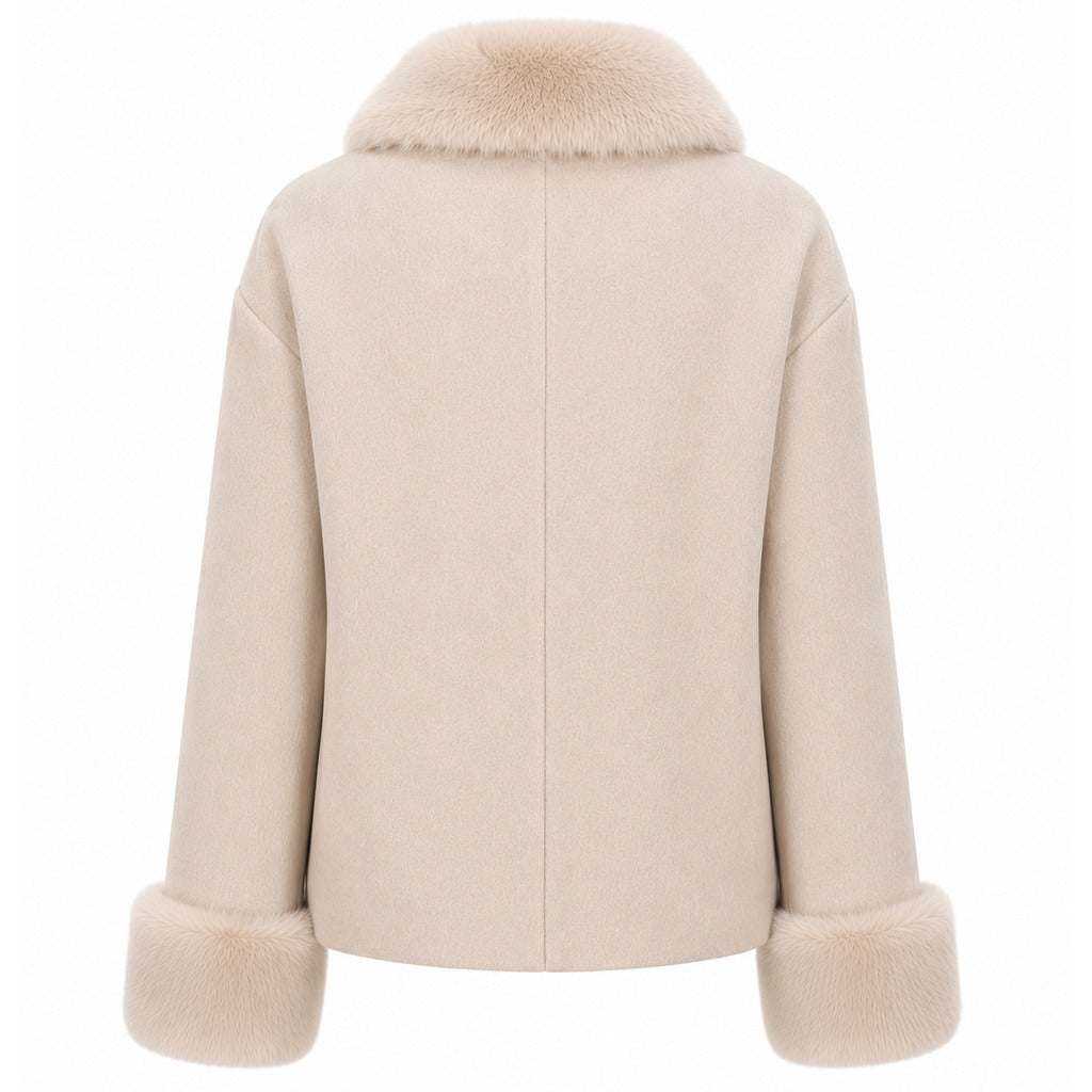 loro piana tessuto - cappotto corto pelliccia beige